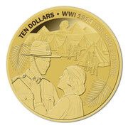 10 Dollars - Elizabeth II 4th Portrait - WWI; Gold Proof, New Zealand, 2014 reverse image