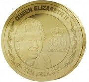10 Dollars - Elizabeth II 4th Portrait; 95th Birthday of the Queen reverse image