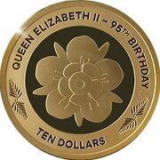 10 Dollars - Elizabeth II 4th Portrait; 95th Birthday of the Queen, New Zealand, 2021 reverse image