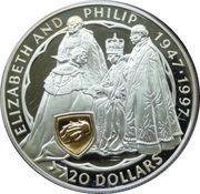20 Dollars - Elizabeth II 3rd Portrait; Golden Wedding Anniversary, Silver Proof, New Zealand, 1997 reverse image