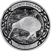 20 Dollars - Elizabeth II 4th Portrait; Brown Kiwi, New Zealand, 2019 reverse image