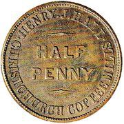 ½ Penny Hall, Henry J. - Levy, L. - Christchurch obverse image