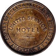1 Penny - Victoria United Service Hotel, Auckland, New Zealand, 1874 reverse image