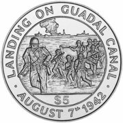 5 Dollars - Elizabeth II Landing on Guadalcanal, New Zealand, 1991 reverse image