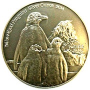 5 Dollars - Elizabeth Yellow-eyed penguins, New Zealand, 2014 reverse image
