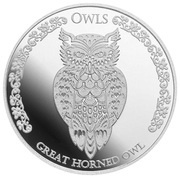 5 Dollars - Elizabeth II Great Horned Owl, New Zealand, 2021 reverse image