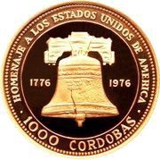 1000 Córdobas Liberty Bell reverse image