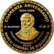 100 Córdobas 40th Anniversary BCN, Nicaragua, 2000 reverse image