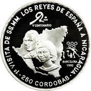 250 Córdobas Spanish Royal Visit, Nicaragua, 1992 reverse image