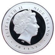 50 Cents - Elizabeth II Hammer throwing obverse image