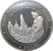 2 Dollars - Elizabeth II Queen Mother and the Blitz, Niue, 1997 reverse image
