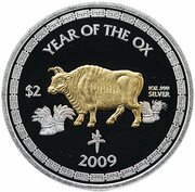2 Dollars - Elizabeth II Year of the Ox, Niue, 2009 reverse image