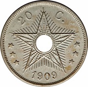 20 Centimes - Léopold II, Belgian Congo, Rwanda and Urundi, 1909 reverse image