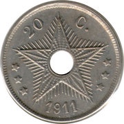 20 Centimes - Albert I, Belgian Congo, Rwanda and Urundi, 1910-1911 reverse image