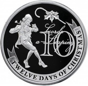 2 Dollars - Elizabeth II 10 Lords a-Leaping, Niue, 2009-2010 reverse image