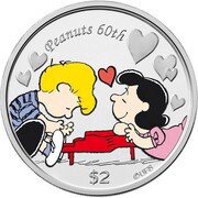 2 Dollars - Elizabeth II Lucy and Schroeder, Niue, 2010 reverse image