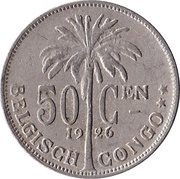 50 Centimes - Albert I Dutch text, Belgian Congo, Rwanda and Urundi, 1921-1929 reverse image