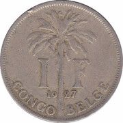 1 Franc - Albert I French text, Belgian Congo, Rwanda and Urundi, 1920-1930 reverse image