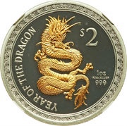 2 Dollars - Elizabeth II Year of the Dragon, Niue, 2012 reverse image