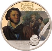 2 Dollars - Elizabeth II Alexander Pushkin, Niue, 2012 reverse image