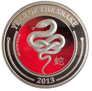 2 Dollars - Elizabeth II Year of the Snake, Niue, 2013 reverse image