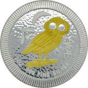 2 Dollars - Elizabeth II Athena Owl; Silver and Gold, Niue, 2017 reverse image