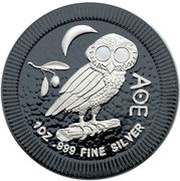 2 Dollars - Elizabeth II Athena Owl; Black and Silver, Niue, 2017 reverse image
