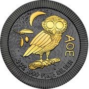 2 Dollars - Elizabeth II Athena Owl; Black and Gold, Niue, 2017 reverse image