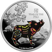 2 Dollars - Elizabeth II Year of the Pig, Niue, 2019 reverse image