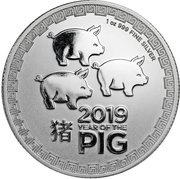 2 Dollars - Elizabeth II Year of the Pig, Niue, 2019 reverse image