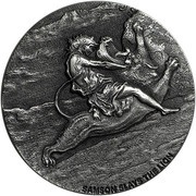 2 Dollars - Elizabeth II Samson Slays the Lion, Niue, 2019 reverse image