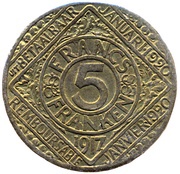 5 Franken Ghent - WW1 German Occupation Coinage reverse image