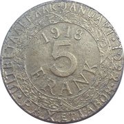 5 Franken Ghent - WW1 German Occupation Coinage reverse image