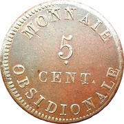 5 Centimes - Louis XVIII Antwerp; Siege Coinage, Belgium, 1814 reverse image