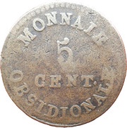 5 Centimes - Louis XVIII Antwerp; Siege Coinage, Belgium, 1814 reverse image