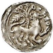 Denier - Henry I Bust facing, lion, Belgium, 1190-1210 reverse image