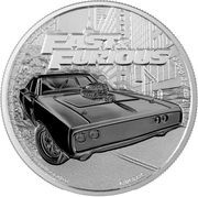 2 Dollars - Charles III 1970 Dodge Charger R/T, Niue, 2023 reverse image