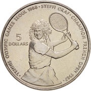 5 Dollars - Elizabeth II Steffi Graf, Niue, 1987 reverse image