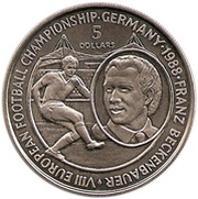5 Dollars - Elizabeth II Franz Beckenbauer, Niue, 1988 reverse image