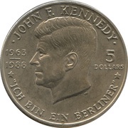 5 Dollars - Elizabeth II J.F. Kennedy "Ich bin ein Berliner", Niue, 1988 reverse image