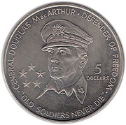 5 Dollars - Elizabeth II Douglas MacArthur, Niue, 1989 reverse image