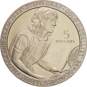 5 Dollars - Elizabeth II Steffi Graf, Niue, 1989 reverse image