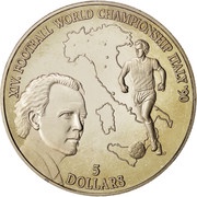 5 Dollars - Elizabeth II Football World Championship, Niue, 1990 reverse image