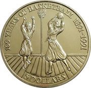 5 Dollars - Elizabeth II 100 Years Basketball, Niue, 1991 reverse image