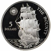 5 Dollars - Elizabeth II The Bounty, Niue, 1992 reverse image
