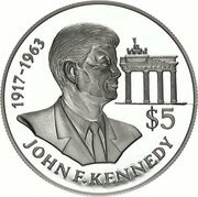 5 Dollars - Elizabeth II John F. Kennedy, Niue, 1992 reverse image