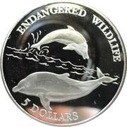5 Dollars - Elizabeth II Dolphins, Niue, 1992 reverse image