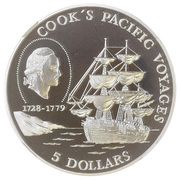 5 Dollars - Elizabeth II Cook's Pacific Voyages, Niue, 1996 reverse image