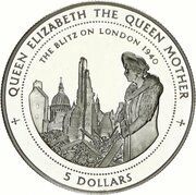 5 Dollars - Elizabeth II The Queen Mother, Niue, 1997 reverse image