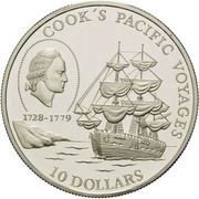 10 Dollars - Elizabeth II Cook's Pacific Voyages, Niue, 1992 reverse image